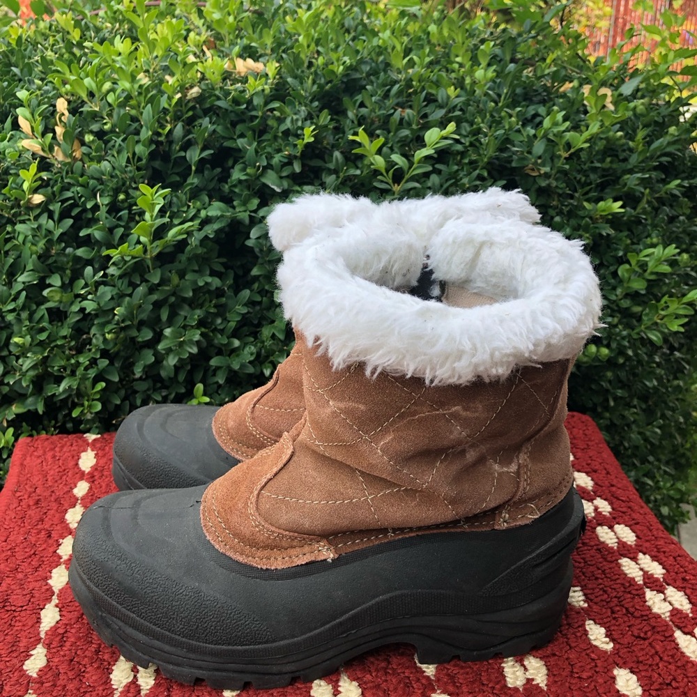 Champion THERMOLITE BROWN LEATHER SUEDE FAUX FUR ACCENT ZIPPER SNOW BOOTS SIZE 8